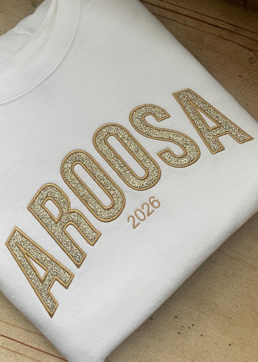 Embroidered Glitter Applique Aroosa Crewneck
