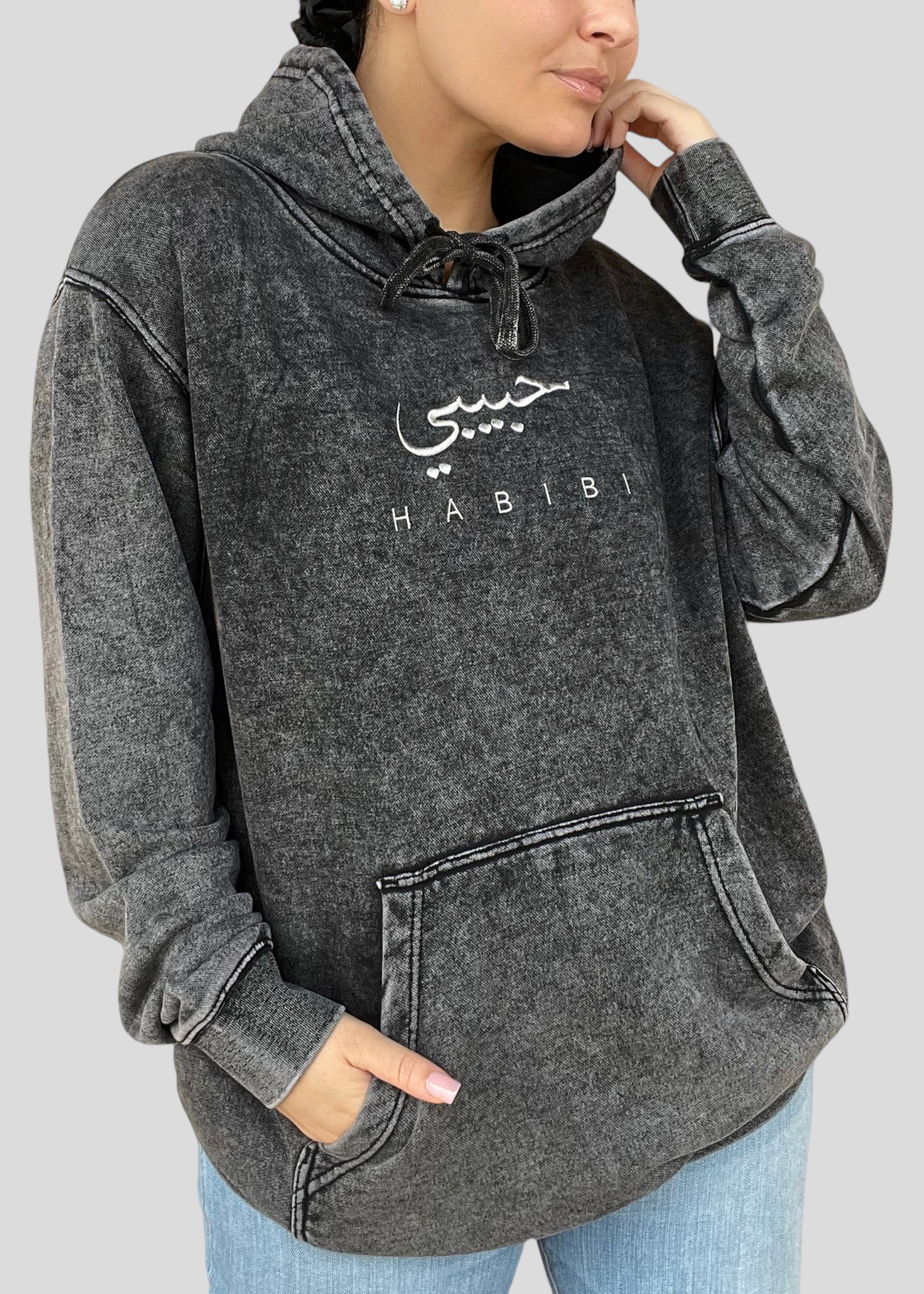 Embroidered Mineral Wash Habibi - Hoodie