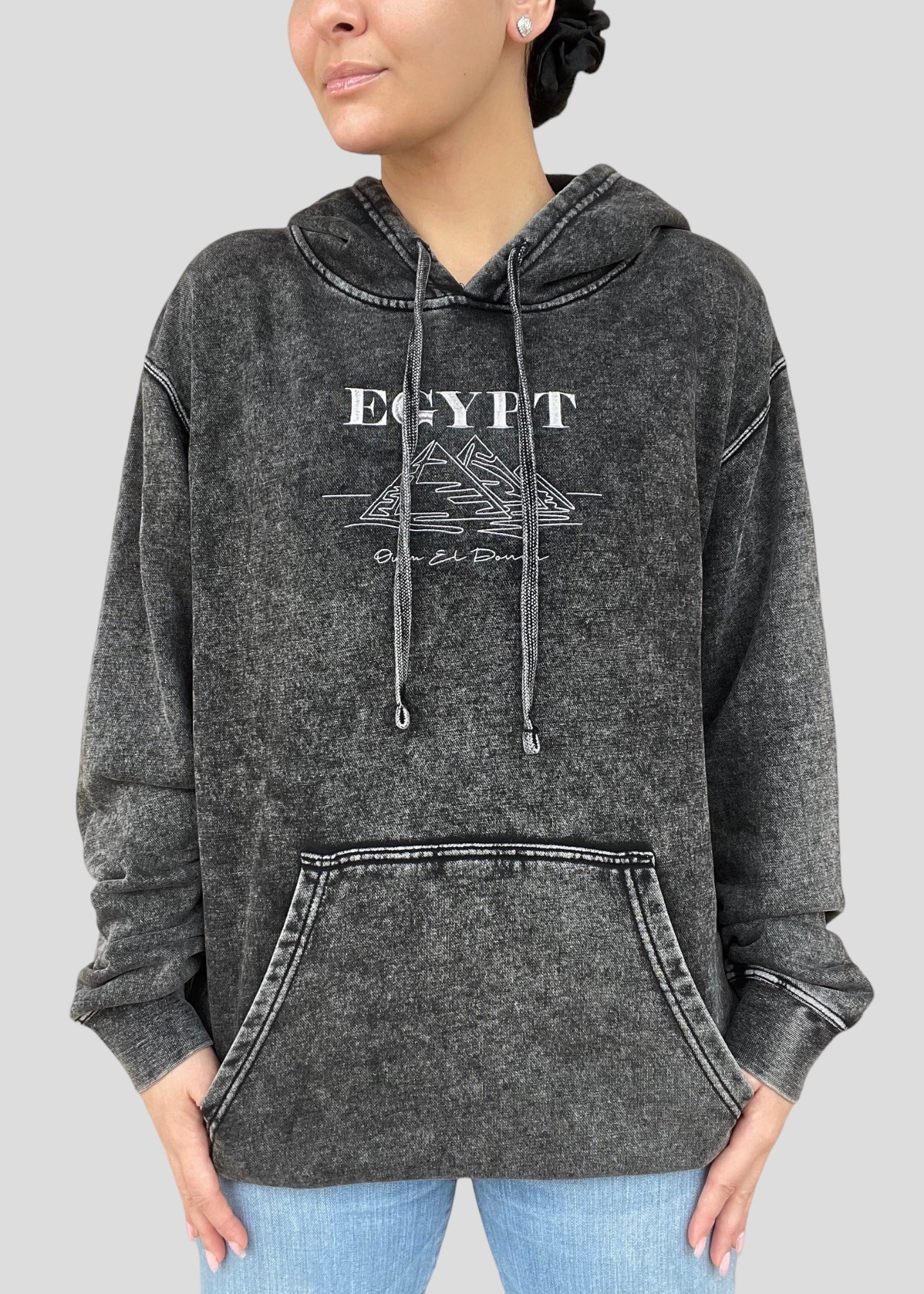 Embroidered Mineral Wash Egypt- Oum El Donia Hoodies