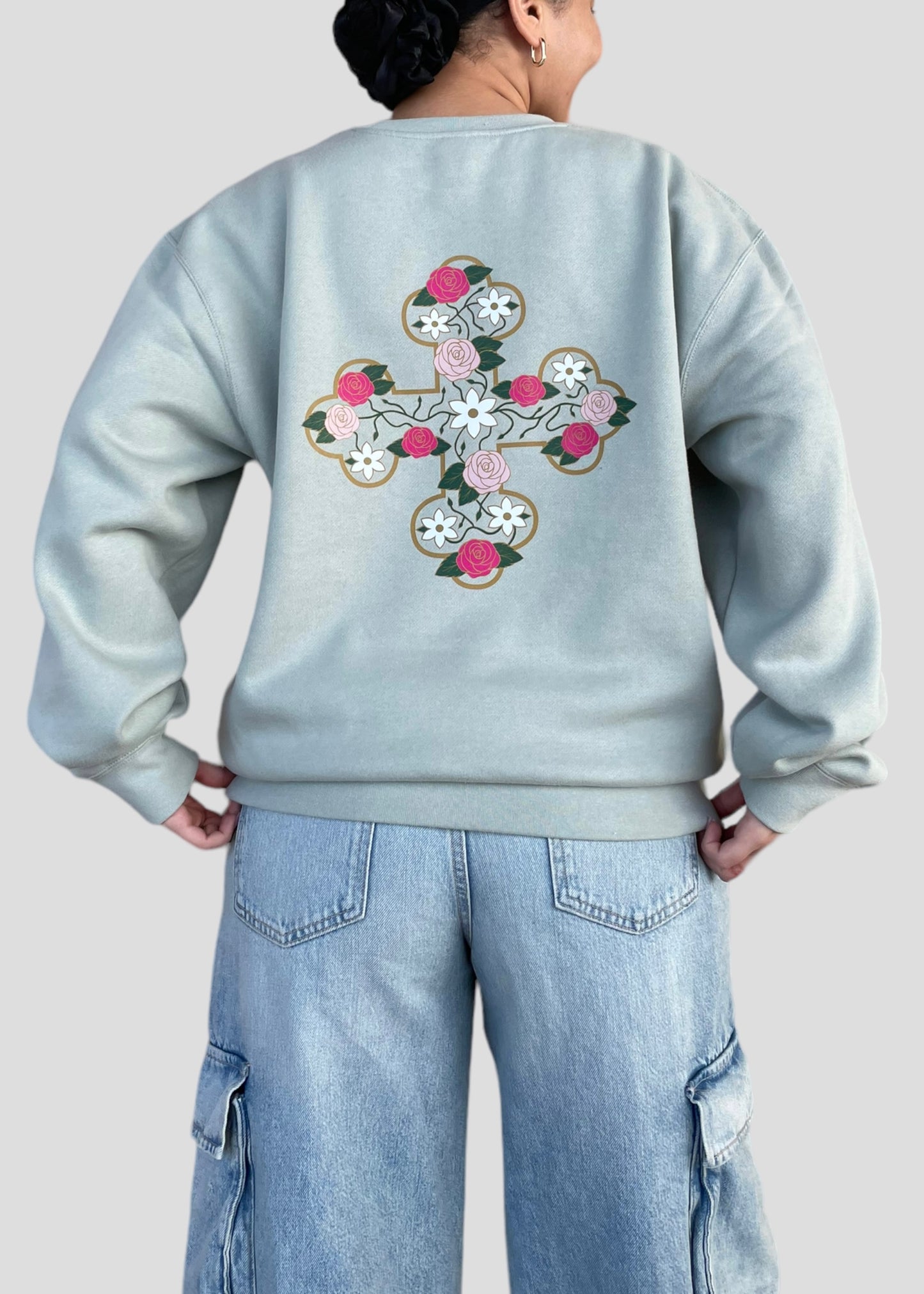 Coptic Floral Cross + Mahzuzah Printed & Embroidered Sweatshirts