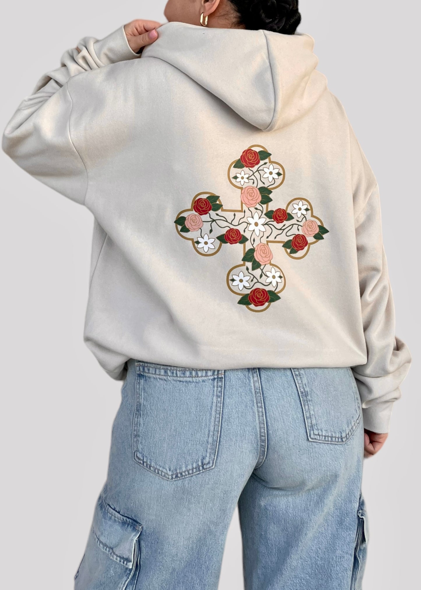 Coptic Floral Cross + Mahzuzah Printed & Embroidered Sweatshirts