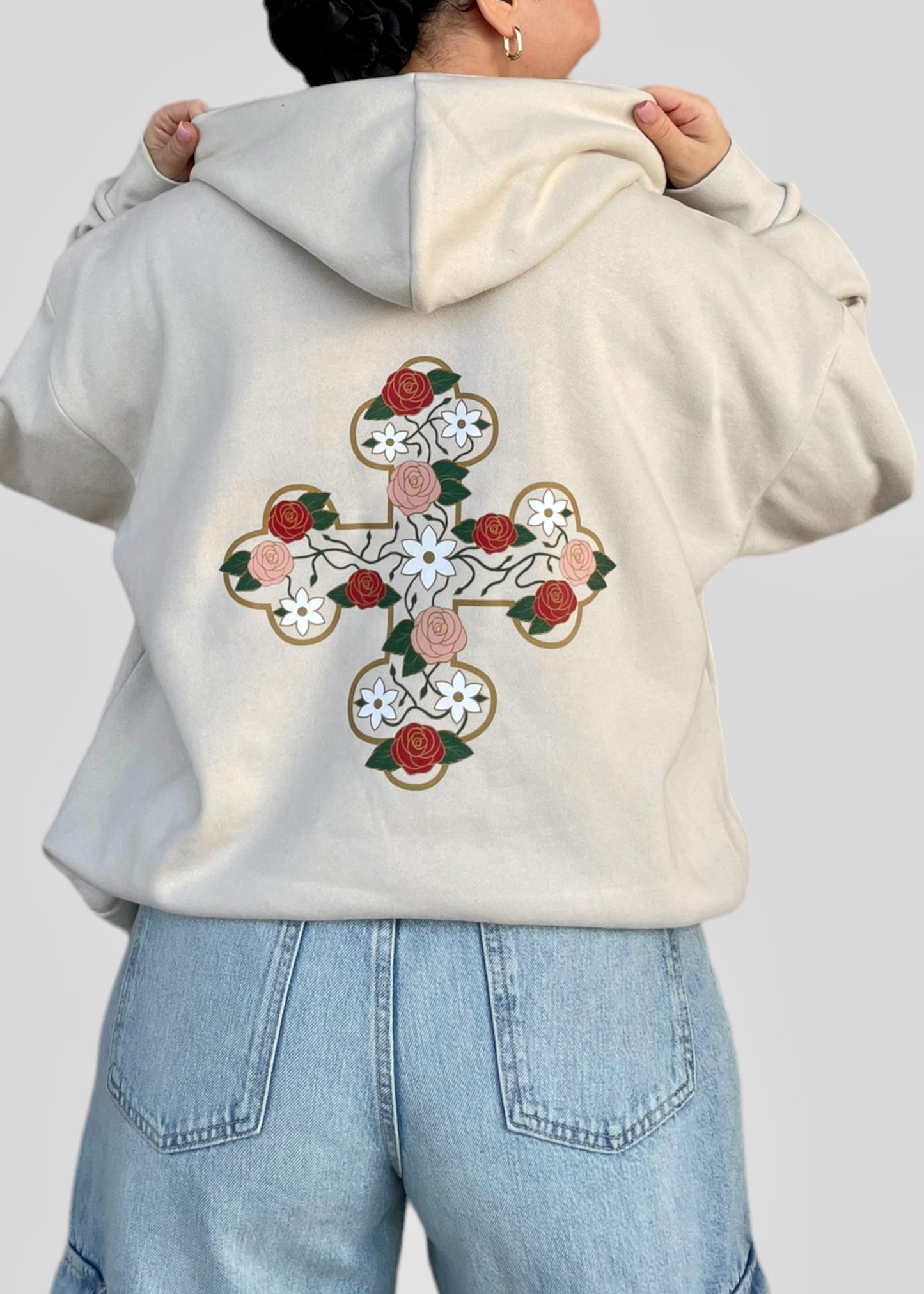 Coptic Floral Cross + Mahzuzah Printed & Embroidered Sweatshirts