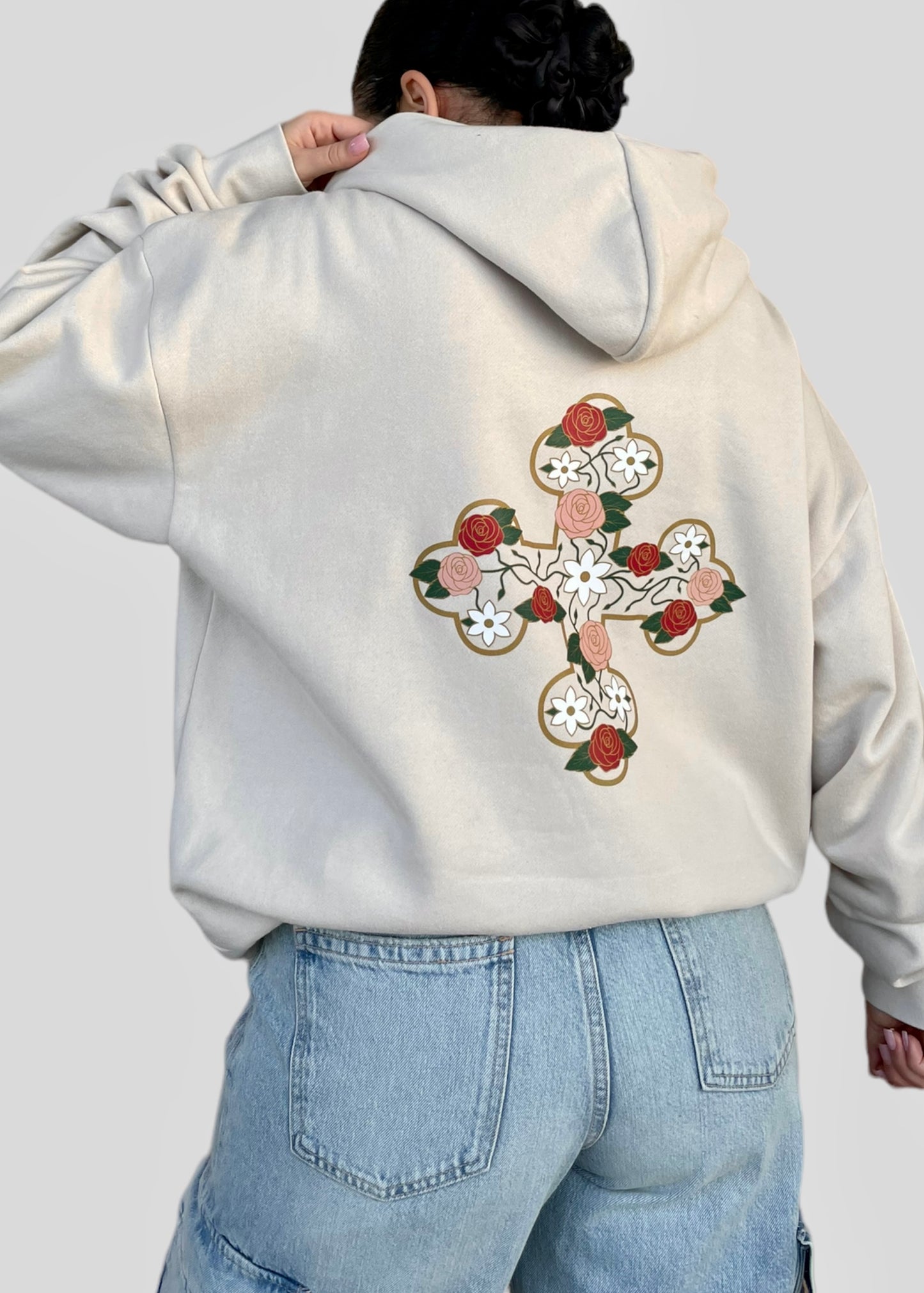 Coptic Floral Cross + Mahzuzah Printed & Embroidered Sweatshirts