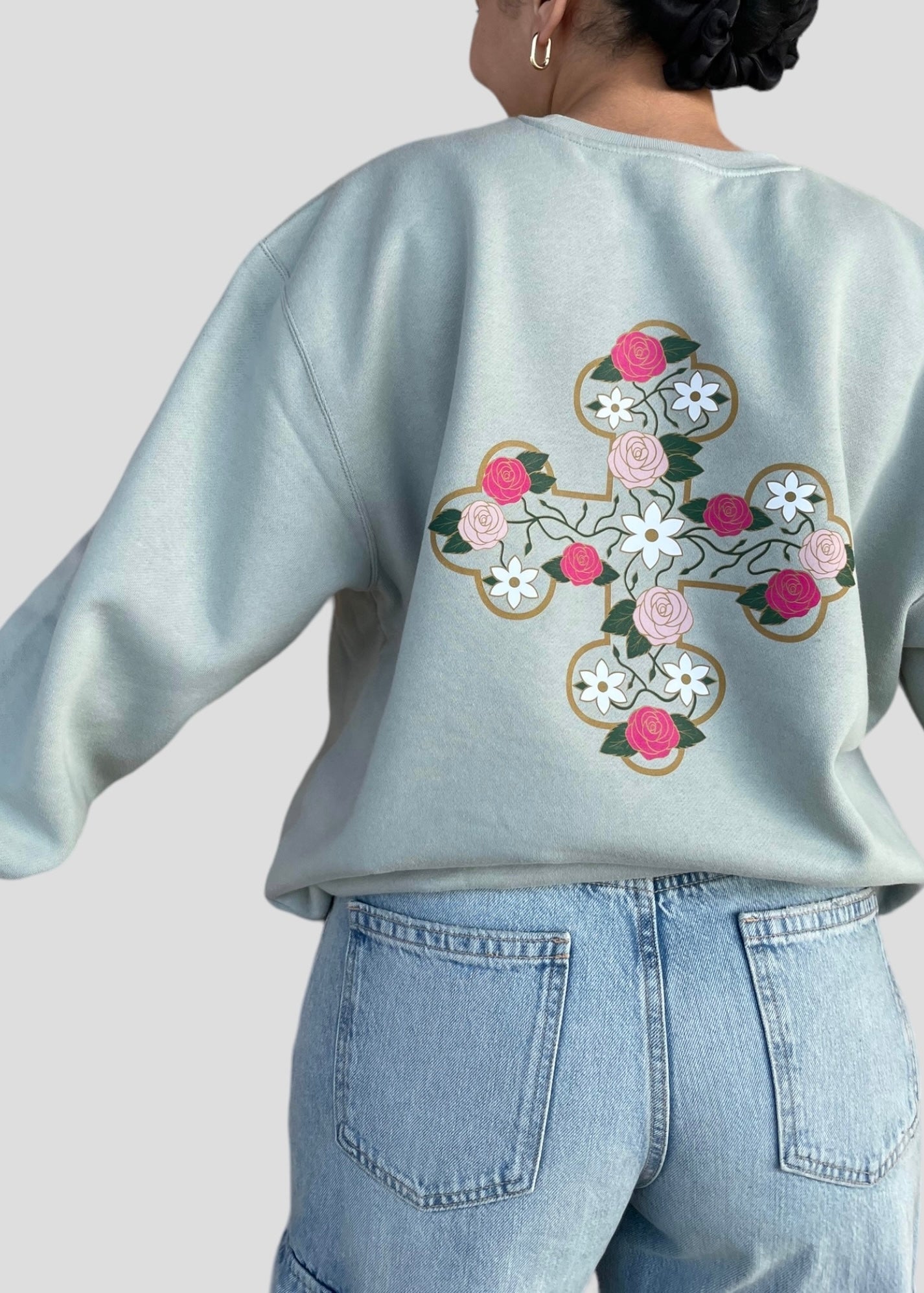Coptic Floral Cross + Mahzuzah Printed & Embroidered Sweatshirts