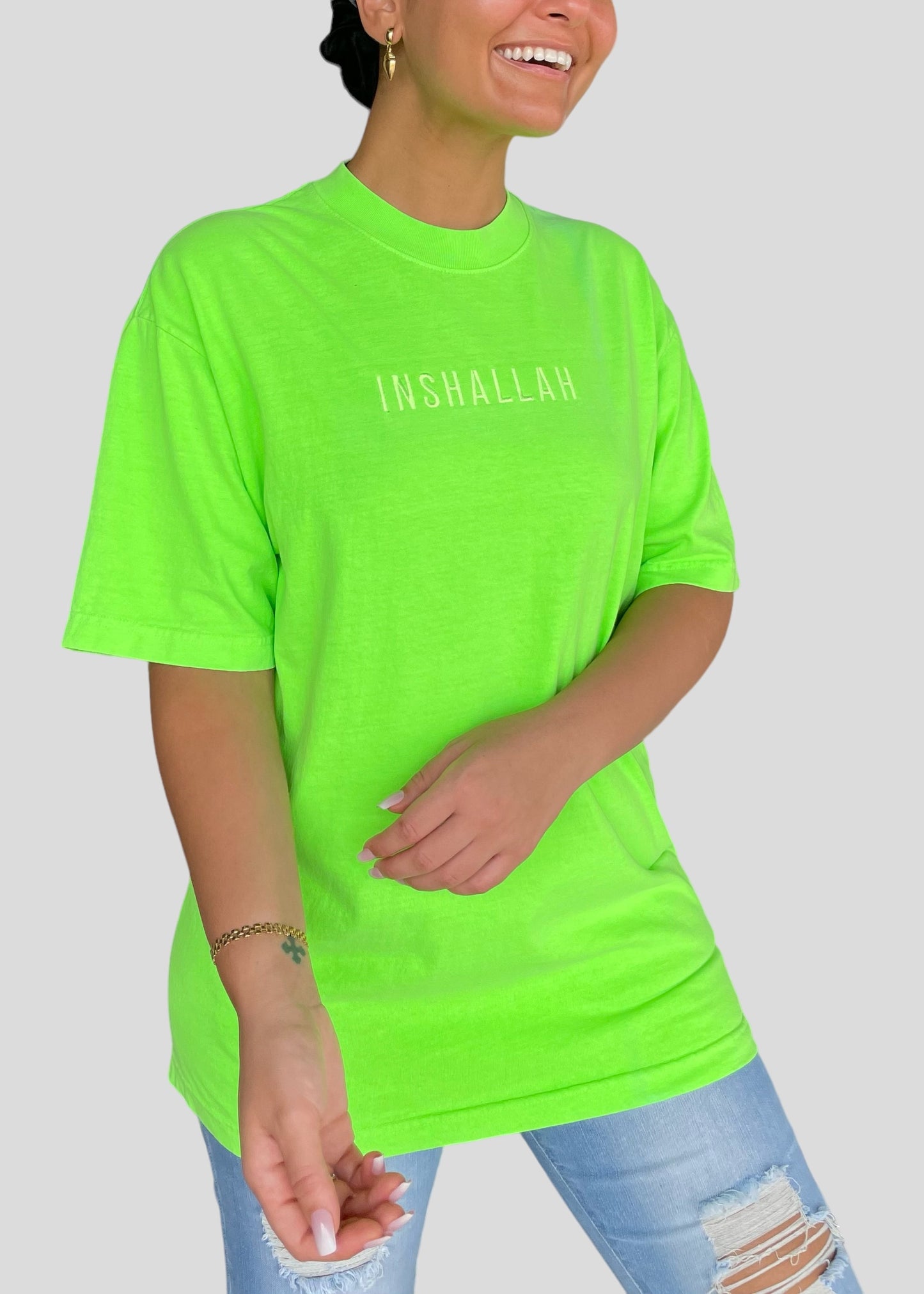 Embroidered Neon Inshallah T-Shirts