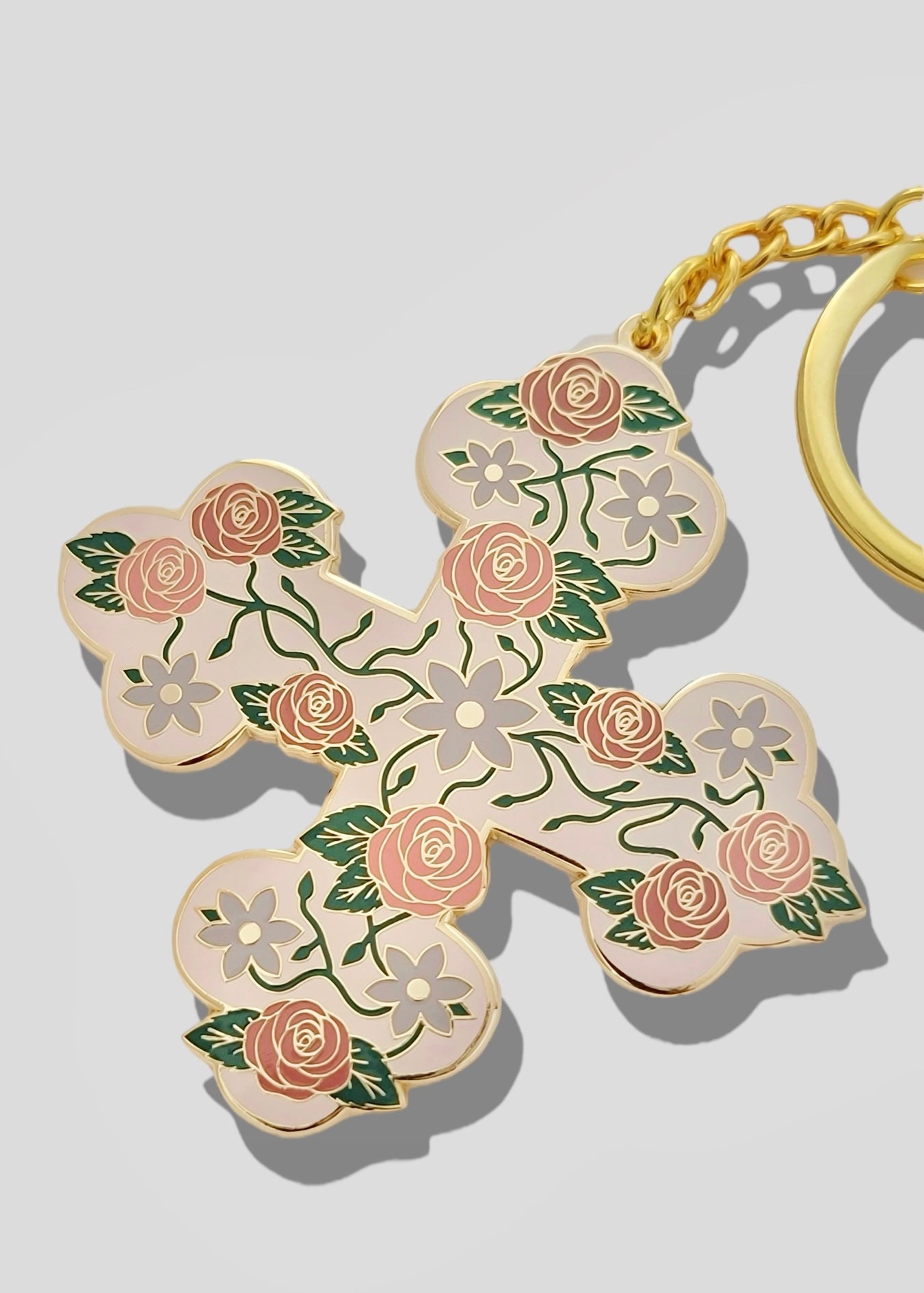 Floral Coptic Cross Keychains