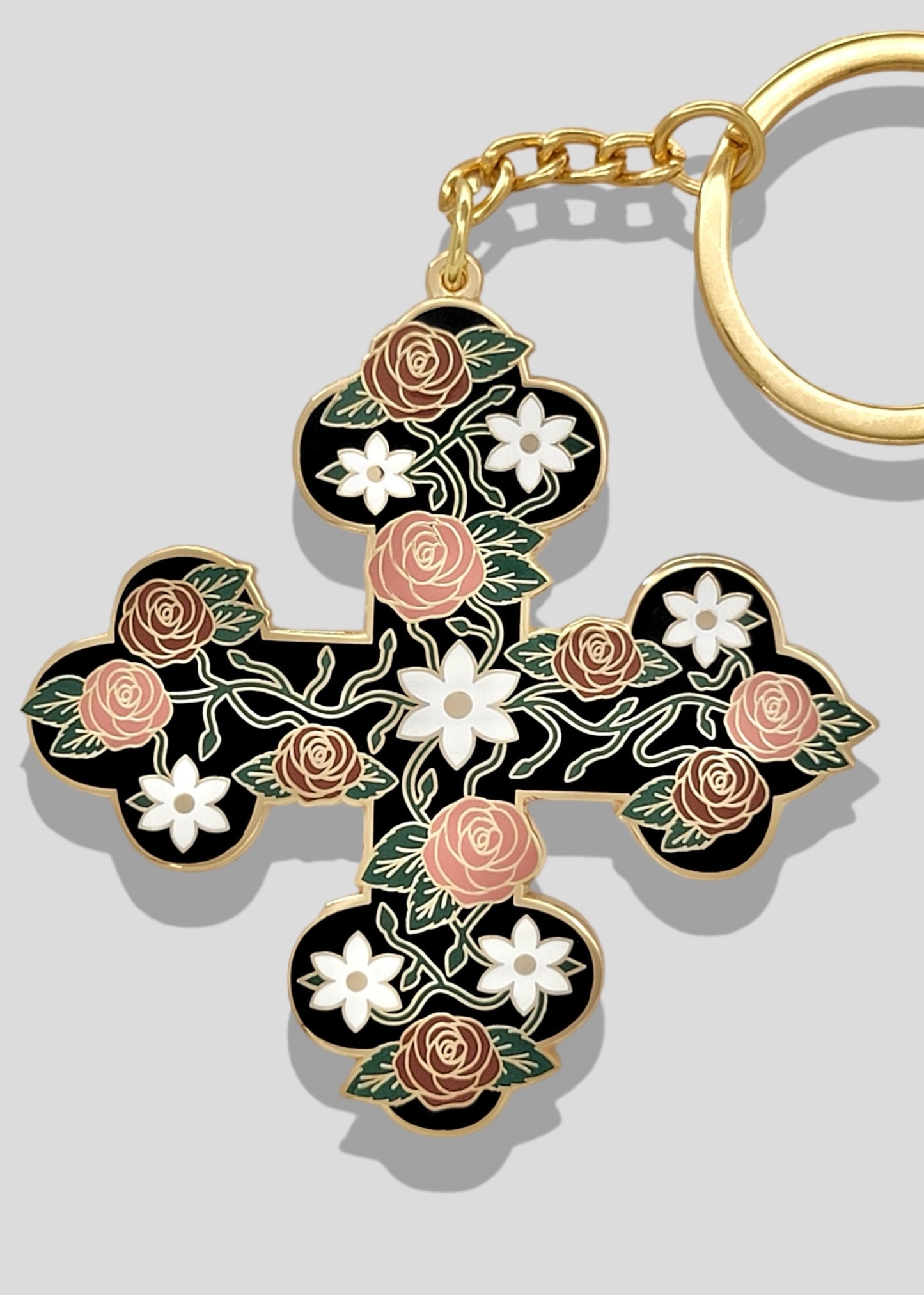Floral Coptic Cross Keychains