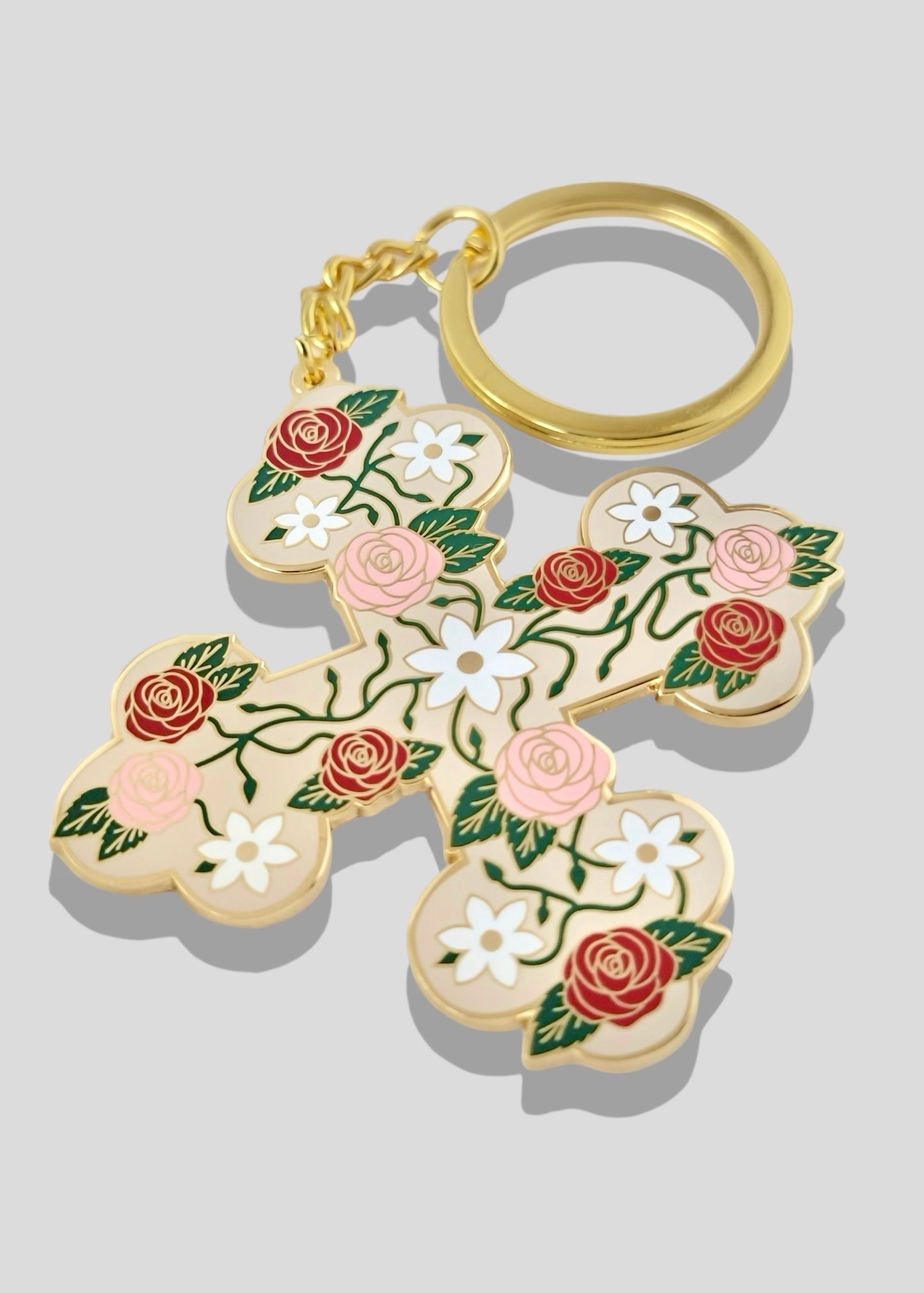 Floral Coptic Cross Keychains