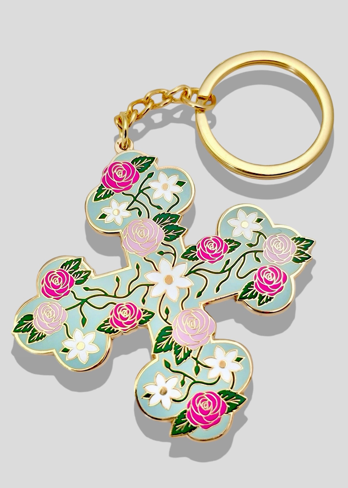 Floral Coptic Cross Keychains