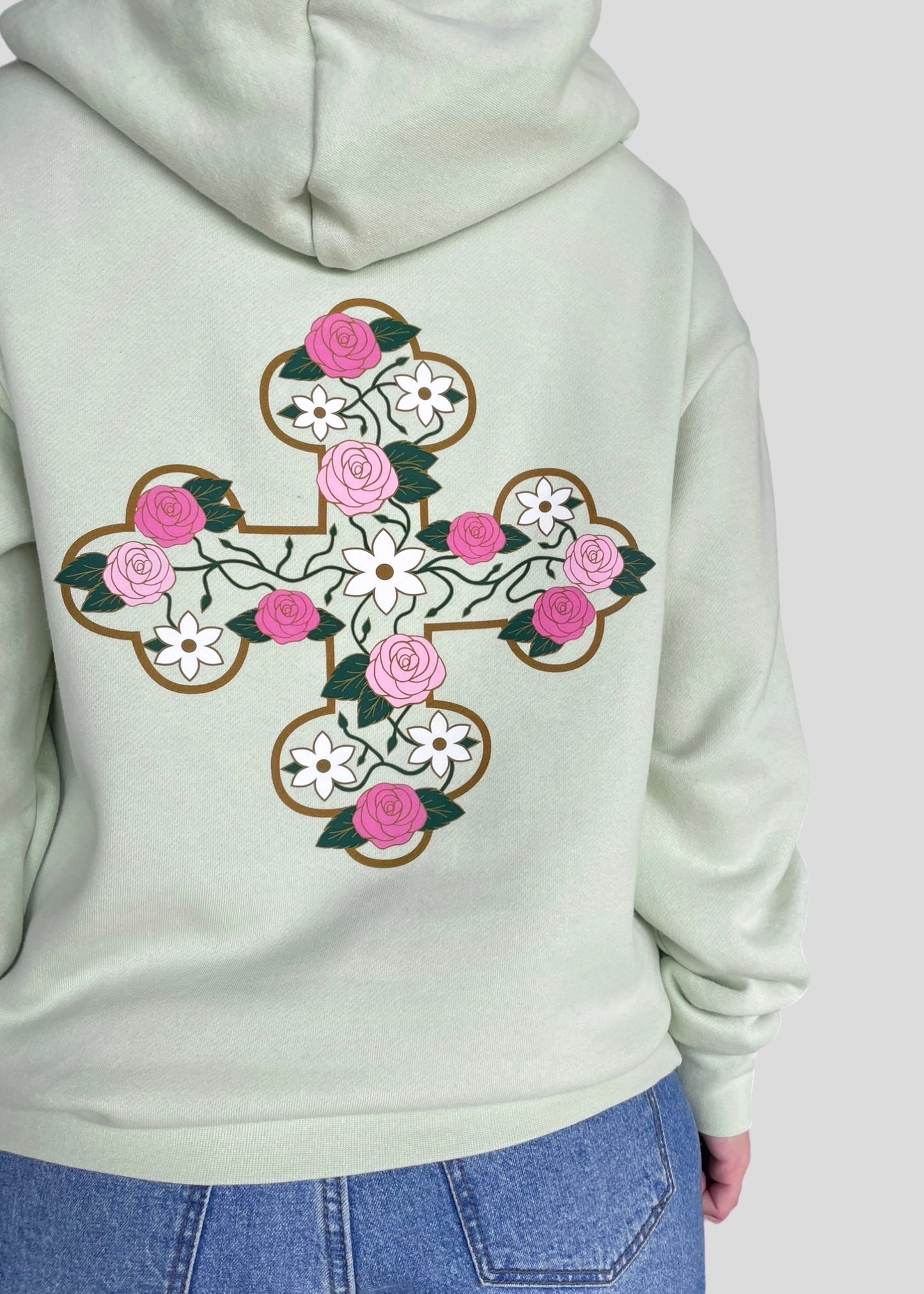 Coptic Floral Cross + Mahzuzah Printed & Embroidered Sweatshirts