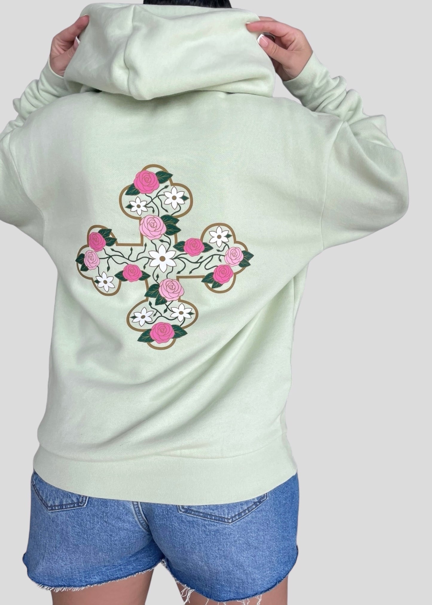 Coptic Floral Cross + Mahzuzah Printed & Embroidered Sweatshirts