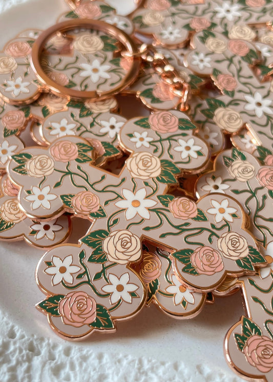 Floral Coptic Cross Keychains