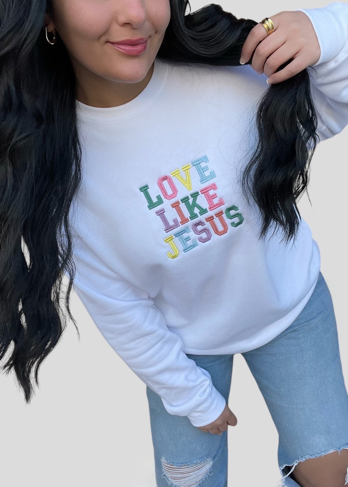 Embroidered Love Like Jesus Sweatshirts