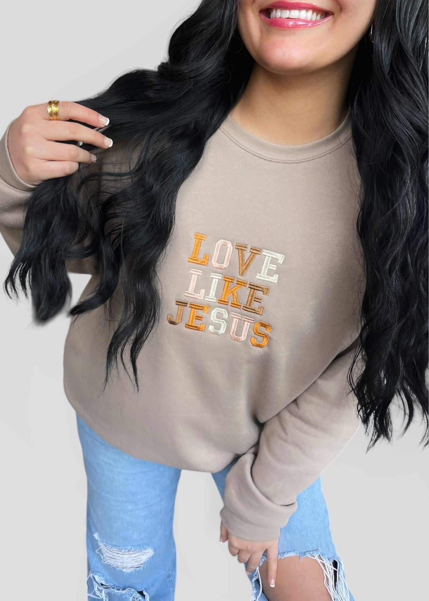 Embroidered Love Like Jesus Sweatshirts