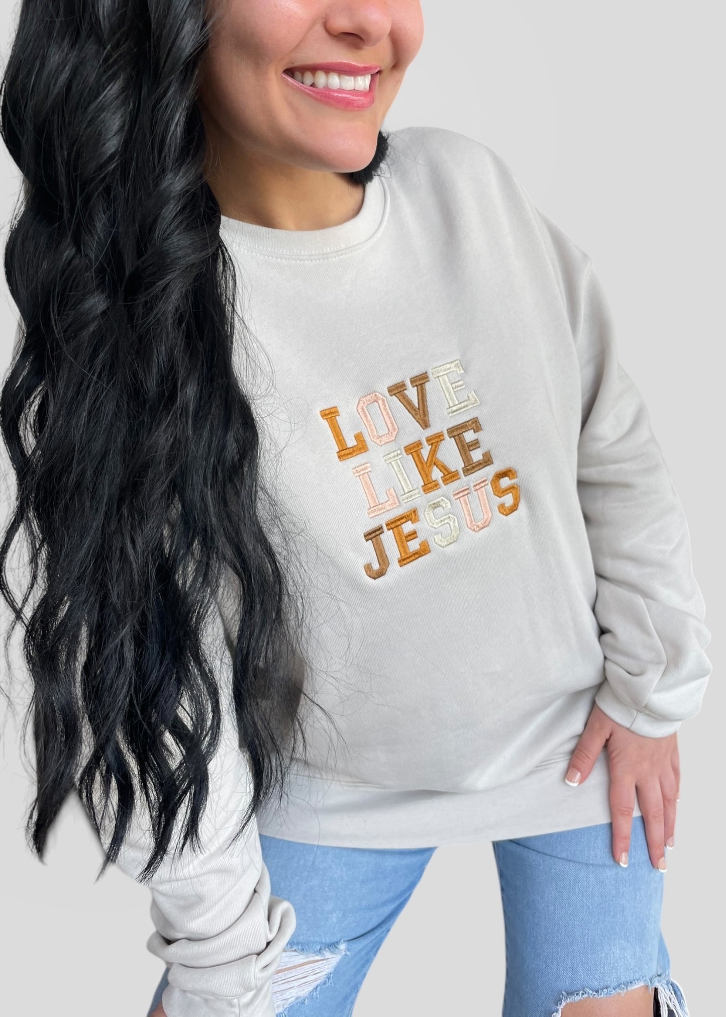 Embroidered Love Like Jesus Sweatshirts