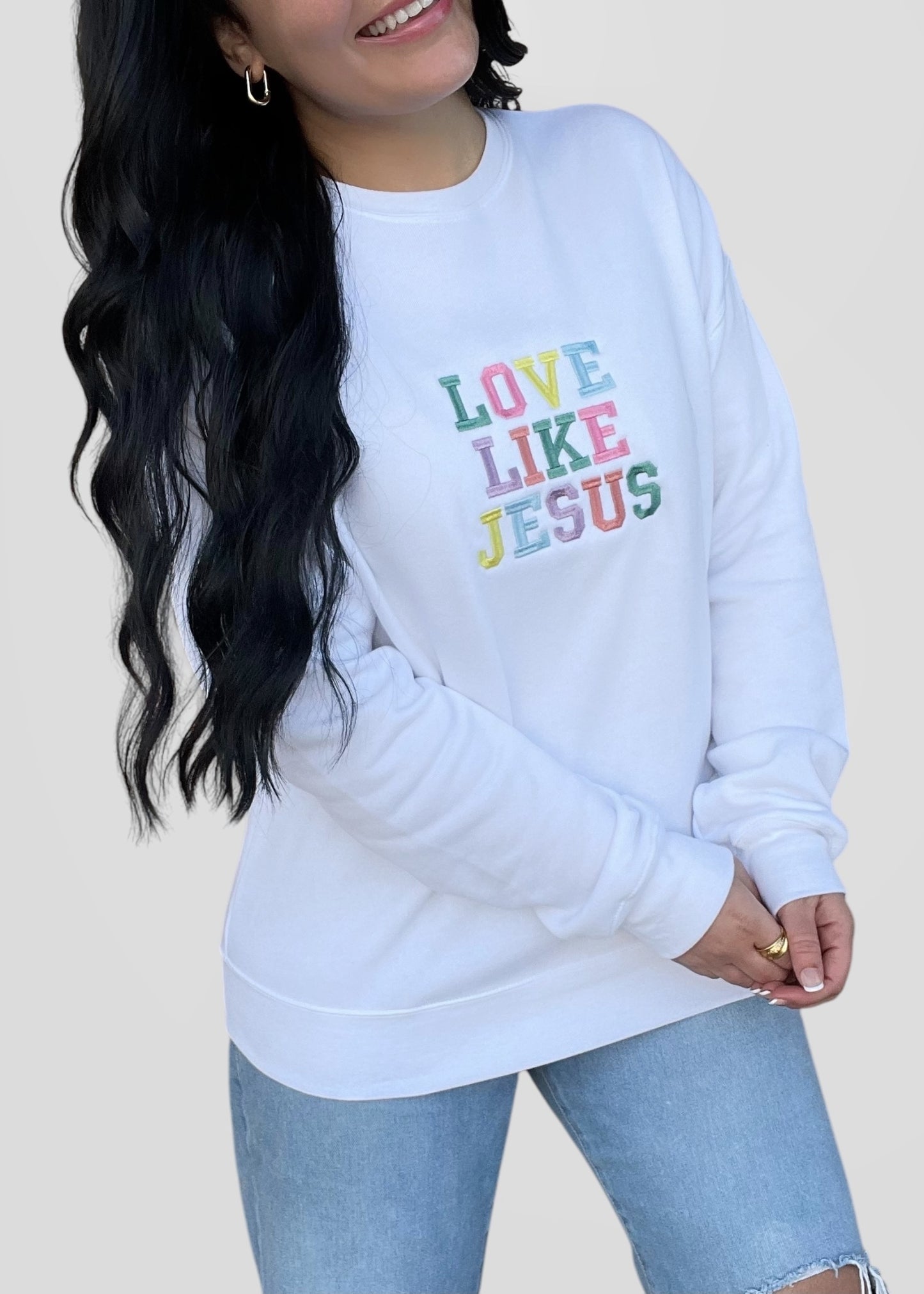 Embroidered Love Like Jesus Sweatshirts