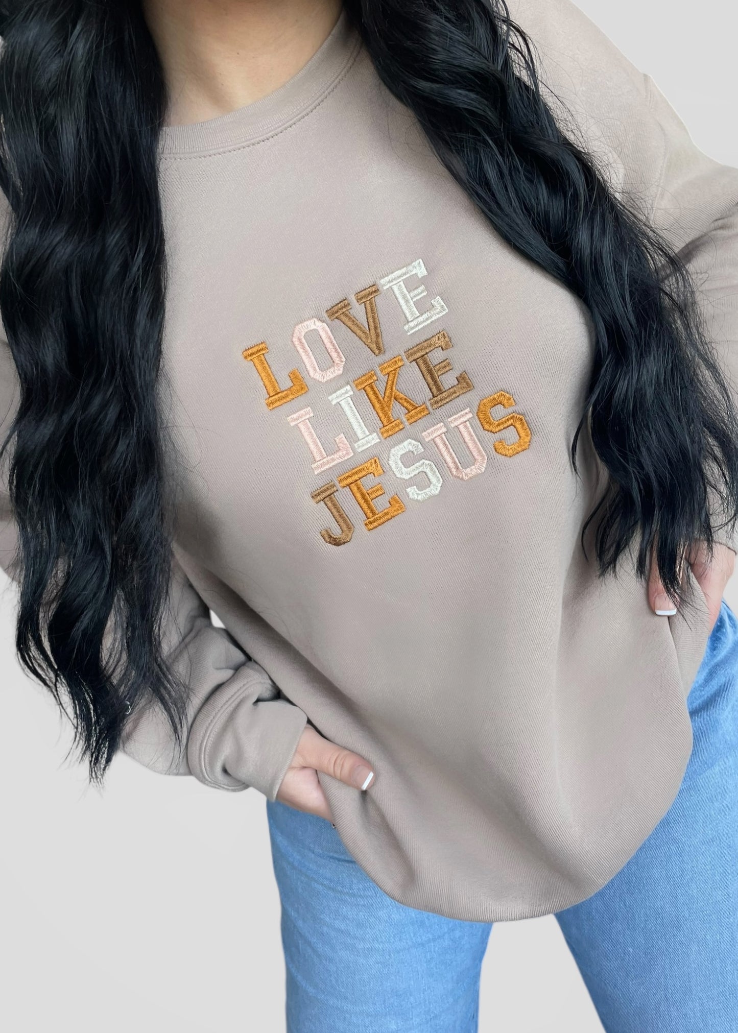 Embroidered Love Like Jesus Sweatshirts