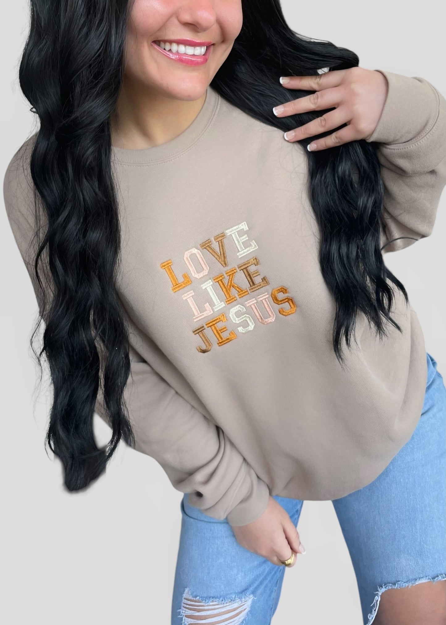Embroidered Love Like Jesus Sweatshirts