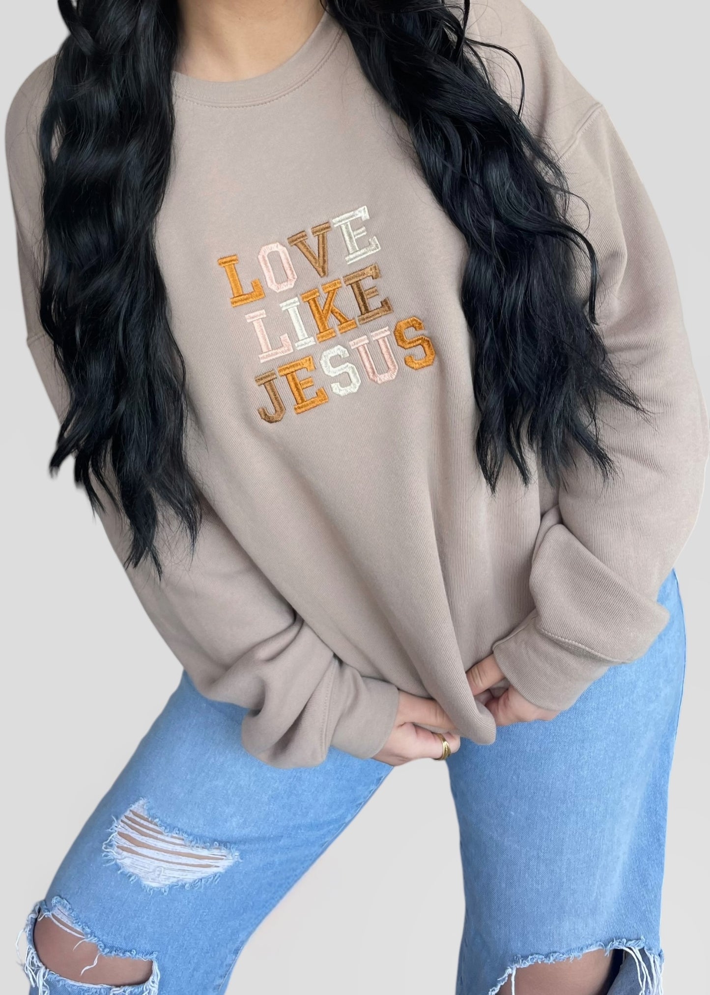 Embroidered Love Like Jesus Sweatshirts