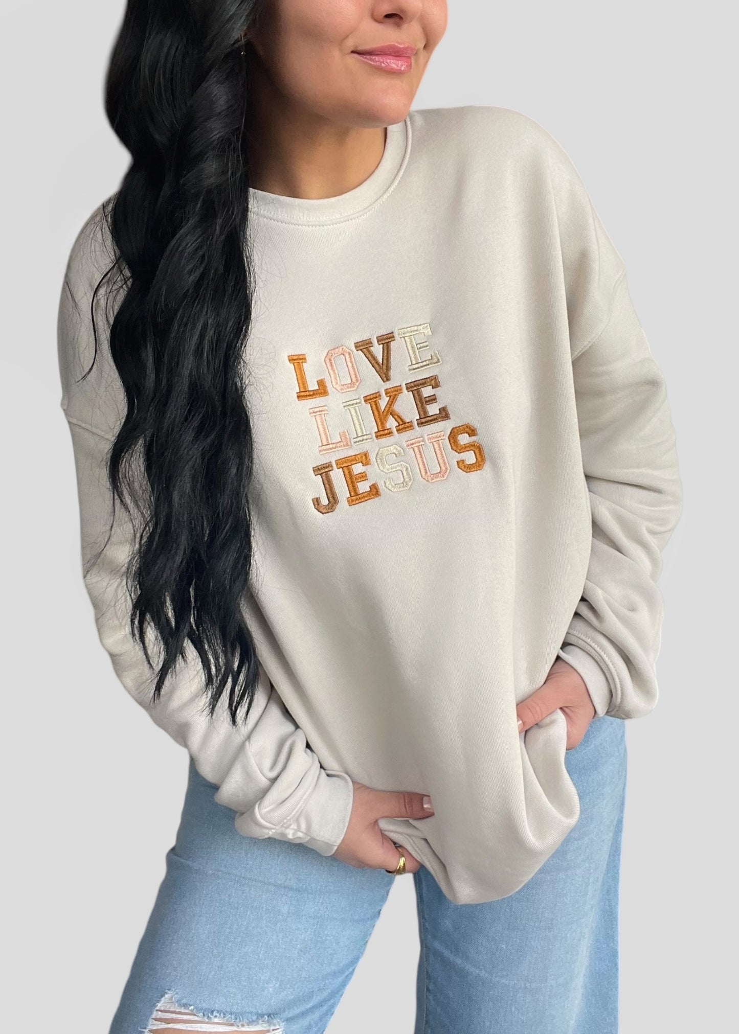Embroidered Love Like Jesus Sweatshirts