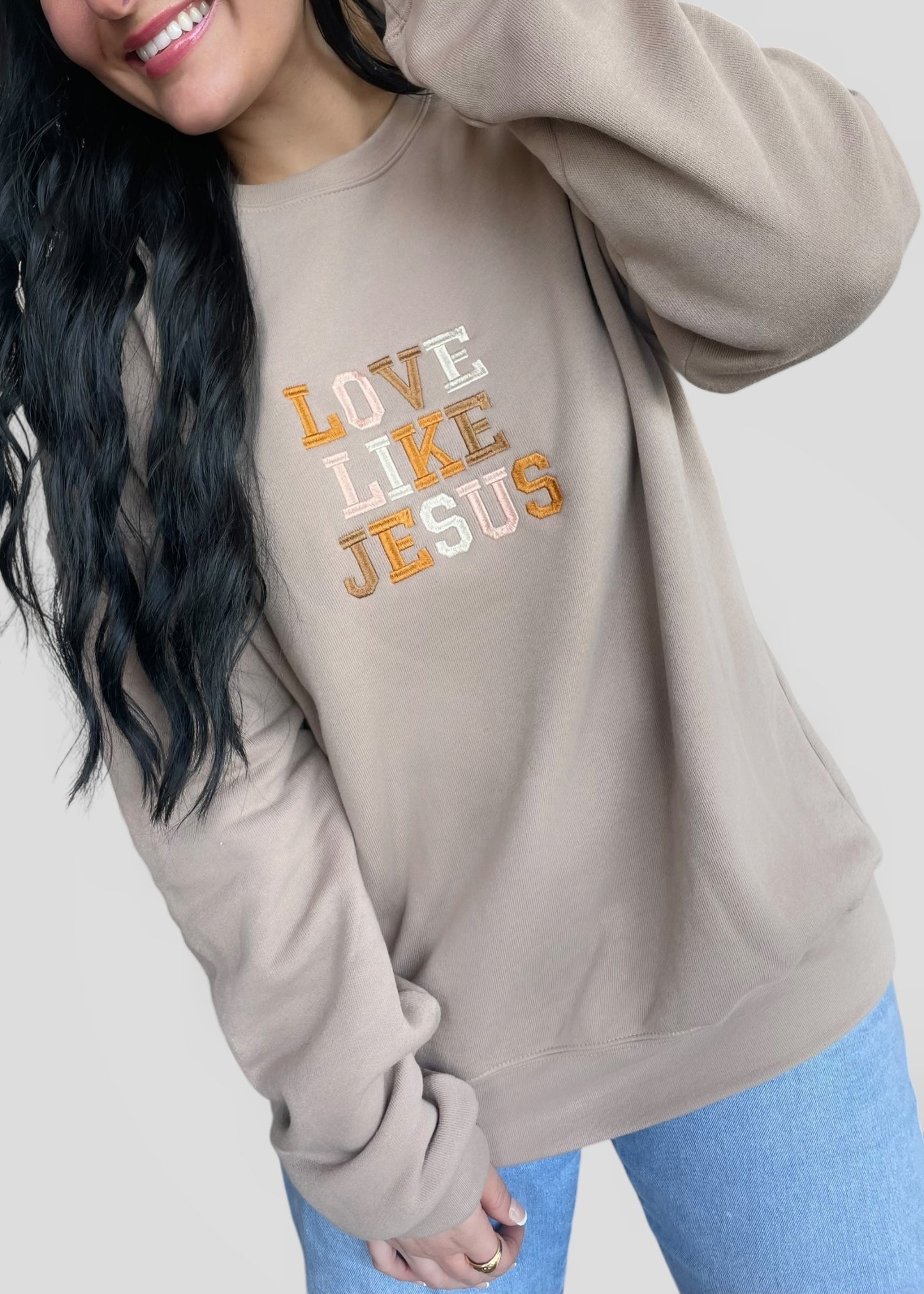 Embroidered Love Like Jesus Sweatshirts