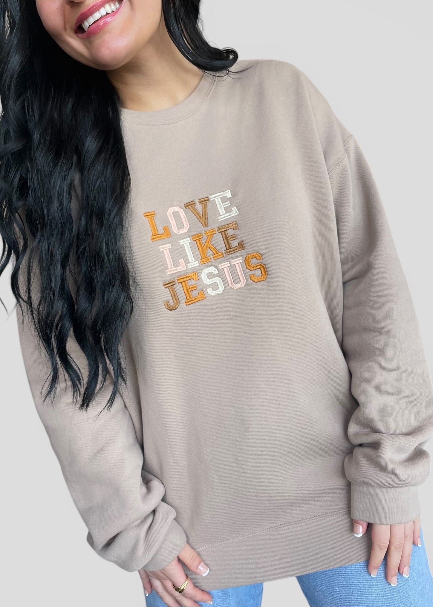 Embroidered Love Like Jesus Sweatshirts