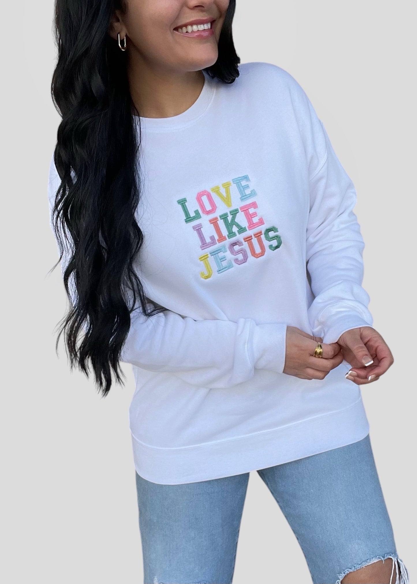 Embroidered Love Like Jesus Sweatshirts