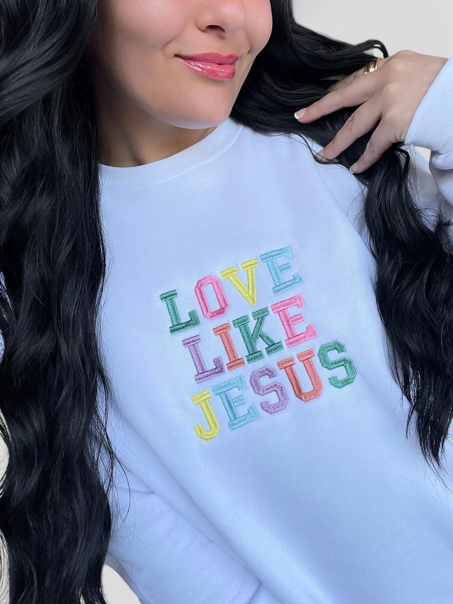 Embroidered Love Like Jesus Sweatshirts