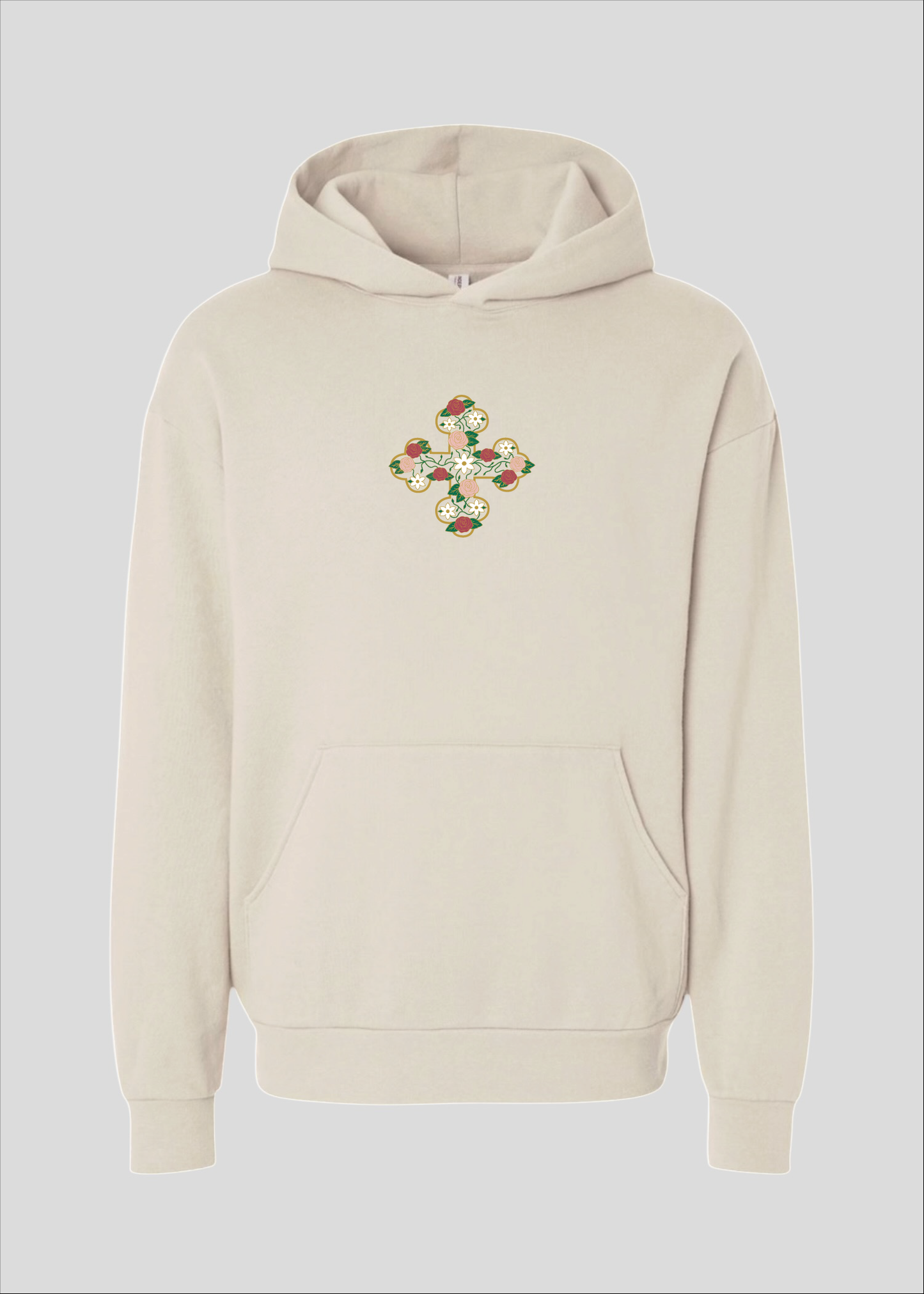 Embroidered Floral Coptic Cross Hoodie