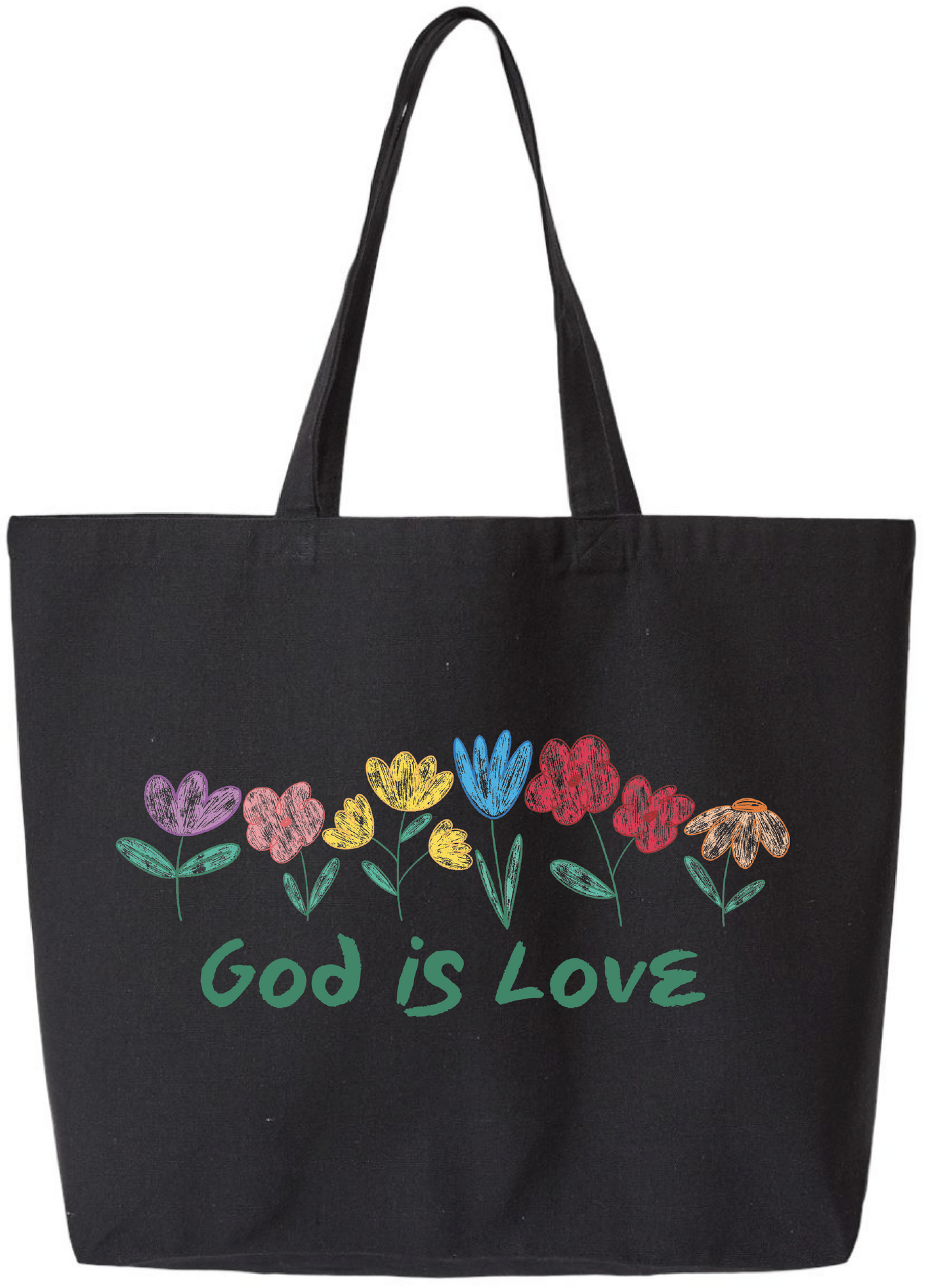 God is Love Flower Sketch Jumbo Tote