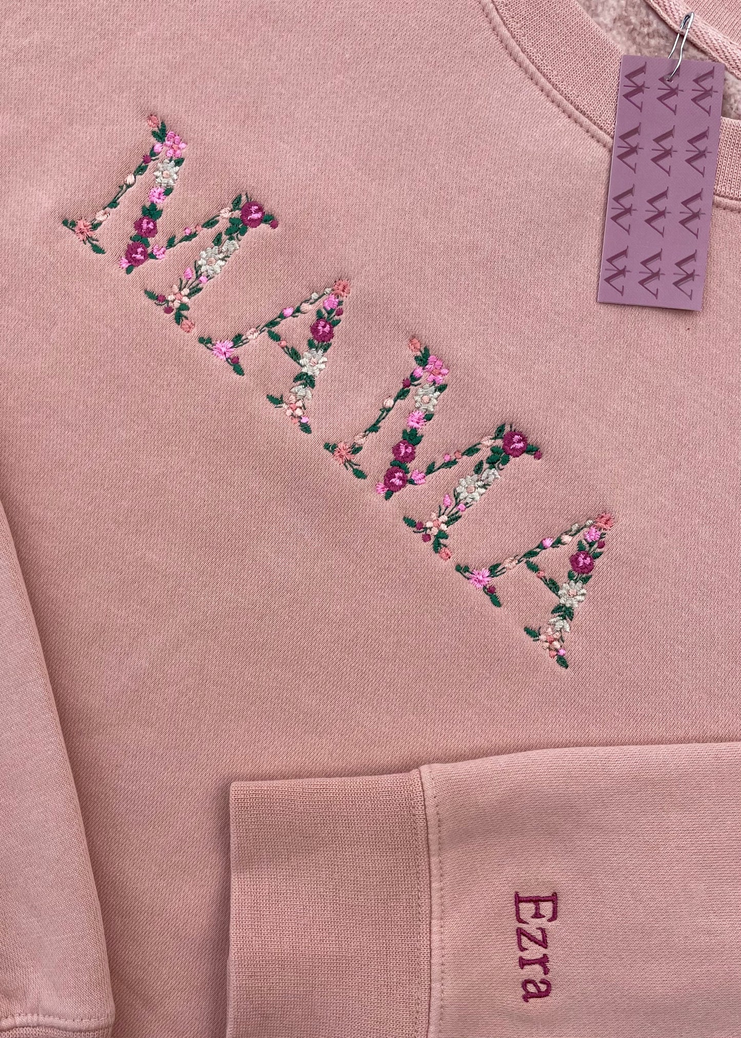 Embroidered Custom Floral Text Crewneck