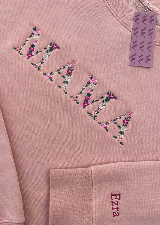 Embroidered Custom Floral Text Crewneck