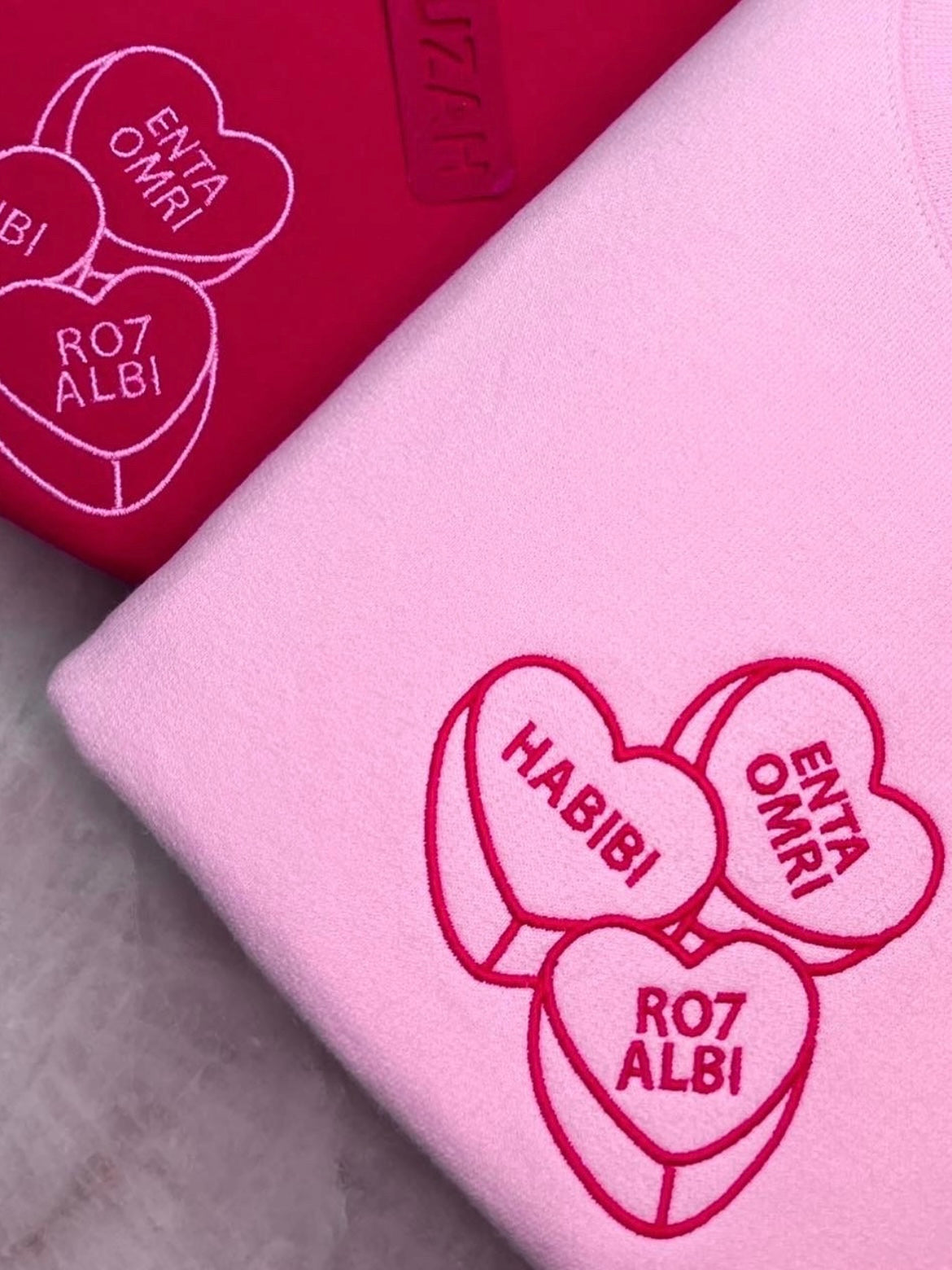 Embroidered Arabic Conversation Hearts Sweatshirt (Customizable in English & Franco)