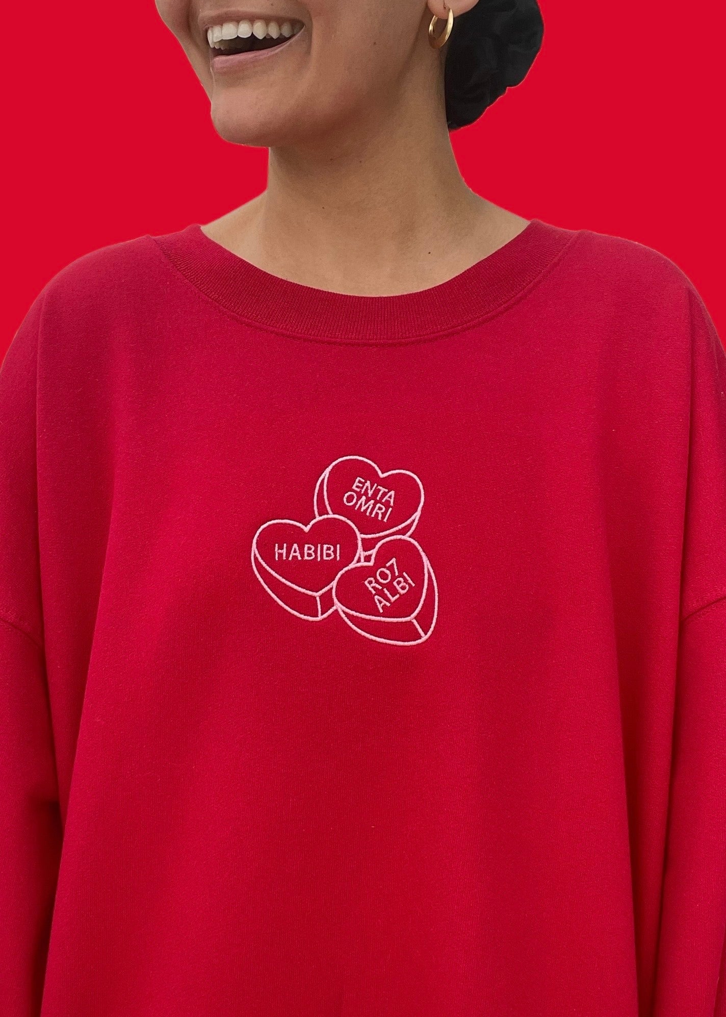 Embroidered Arabic Conversation Hearts Sweatshirt (Customizable in English & Franco)