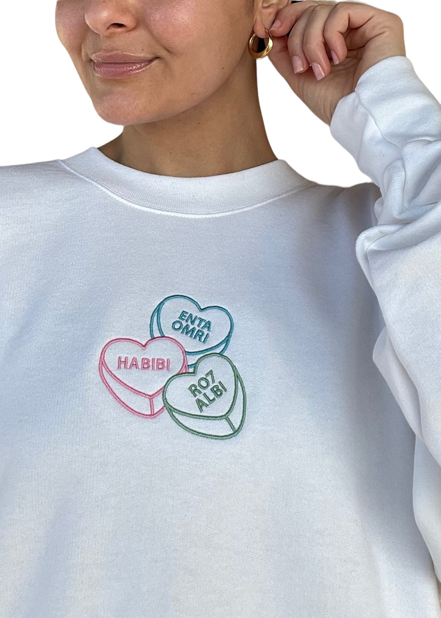 Embroidered Arabic Conversation Hearts Sweatshirt (Customizable in English & Franco)