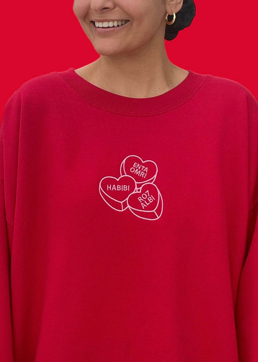 Embroidered Arabic Conversation Hearts Sweatshirt (Customizable in English & Franco)