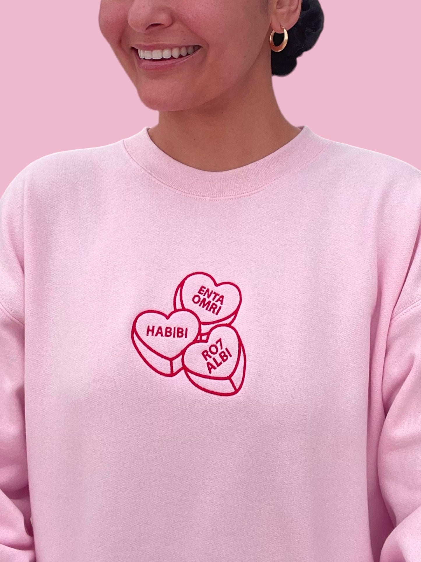 Embroidered Arabic Conversation Hearts Sweatshirt (Customizable in English & Franco)