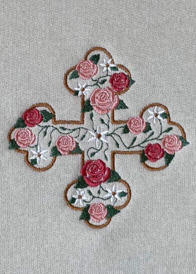 Embroidered Floral Coptic Cross Crewnecks