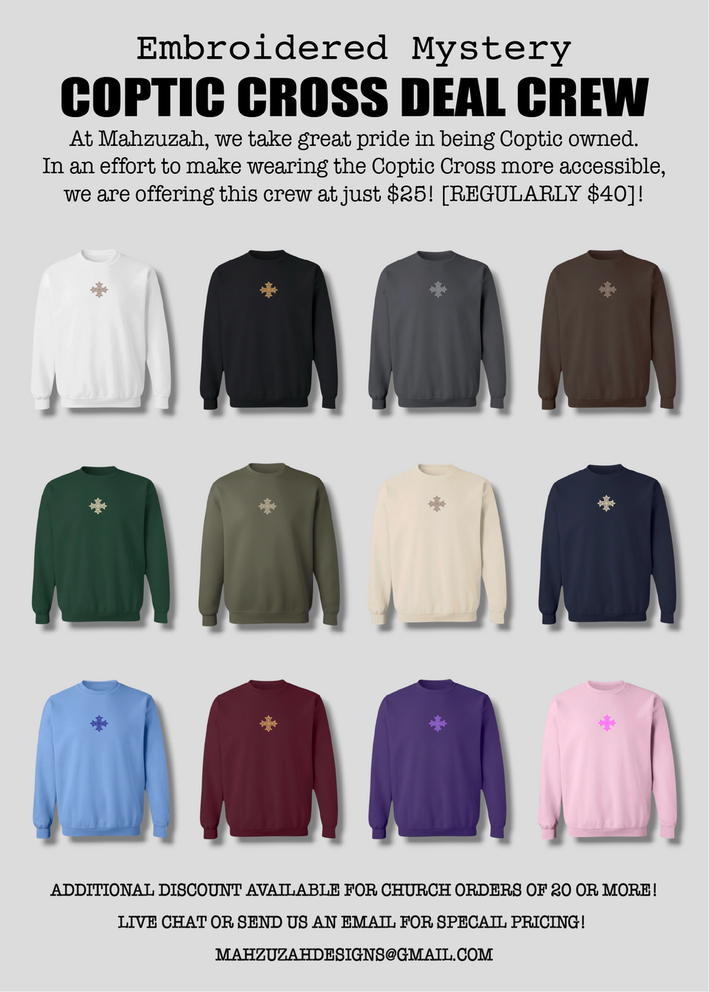 [DEAL CREW] Embroidered Unisex Mystery Coptic Cross Crewneck