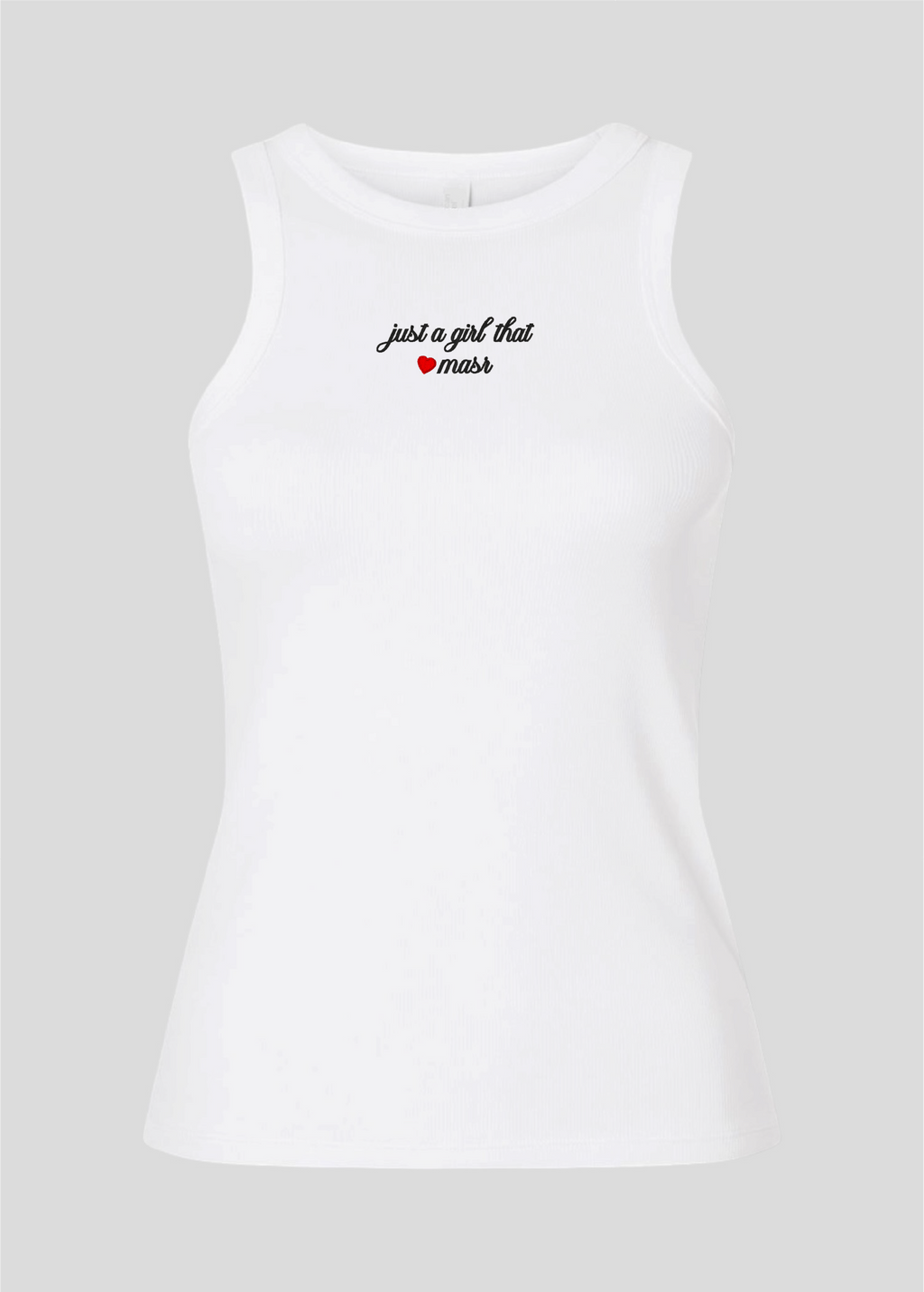 Embroidered Just A Girl That Loves Masr Rib Tank Top