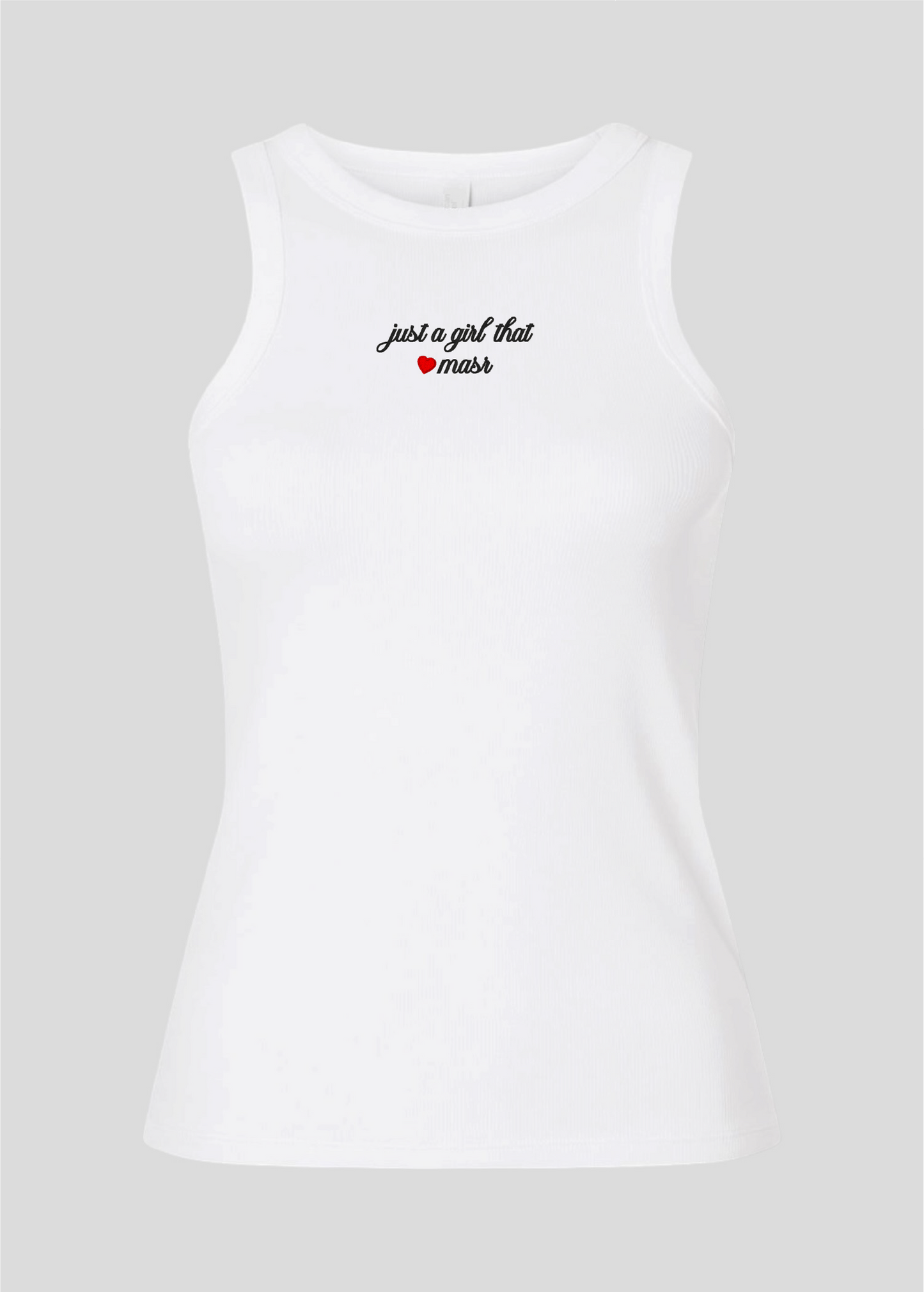 Embroidered Just A Girl That Loves Masr Rib Tank Top