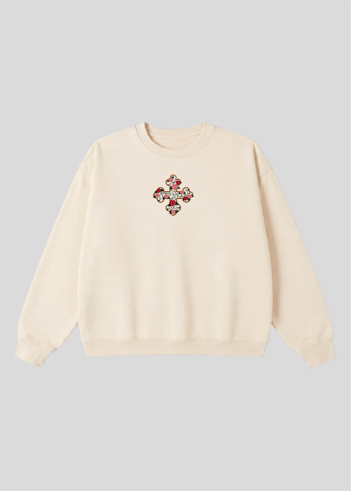 Embroidered Floral Coptic Cross Crewnecks