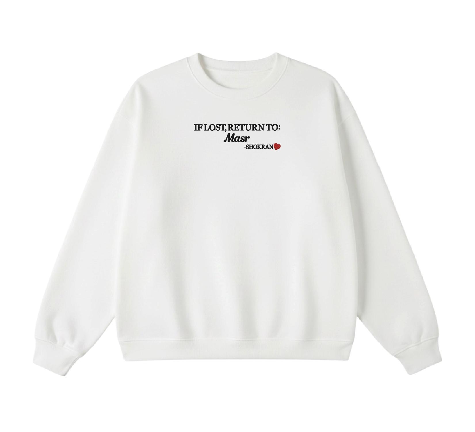 Embroidered If Lost, Return to Masr Crewneck
