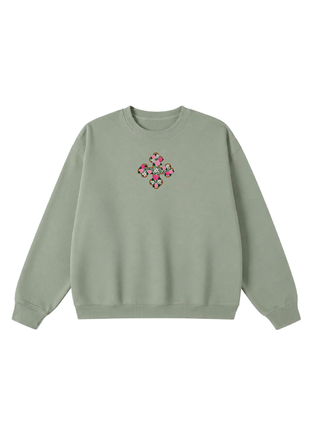 Embroidered Floral Coptic Cross Crewnecks