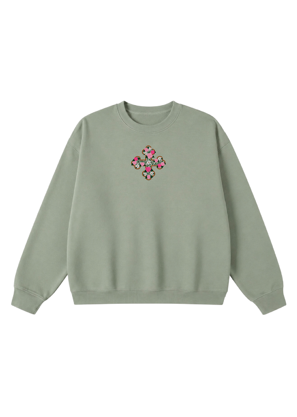 Embroidered Floral Coptic Cross Crewnecks