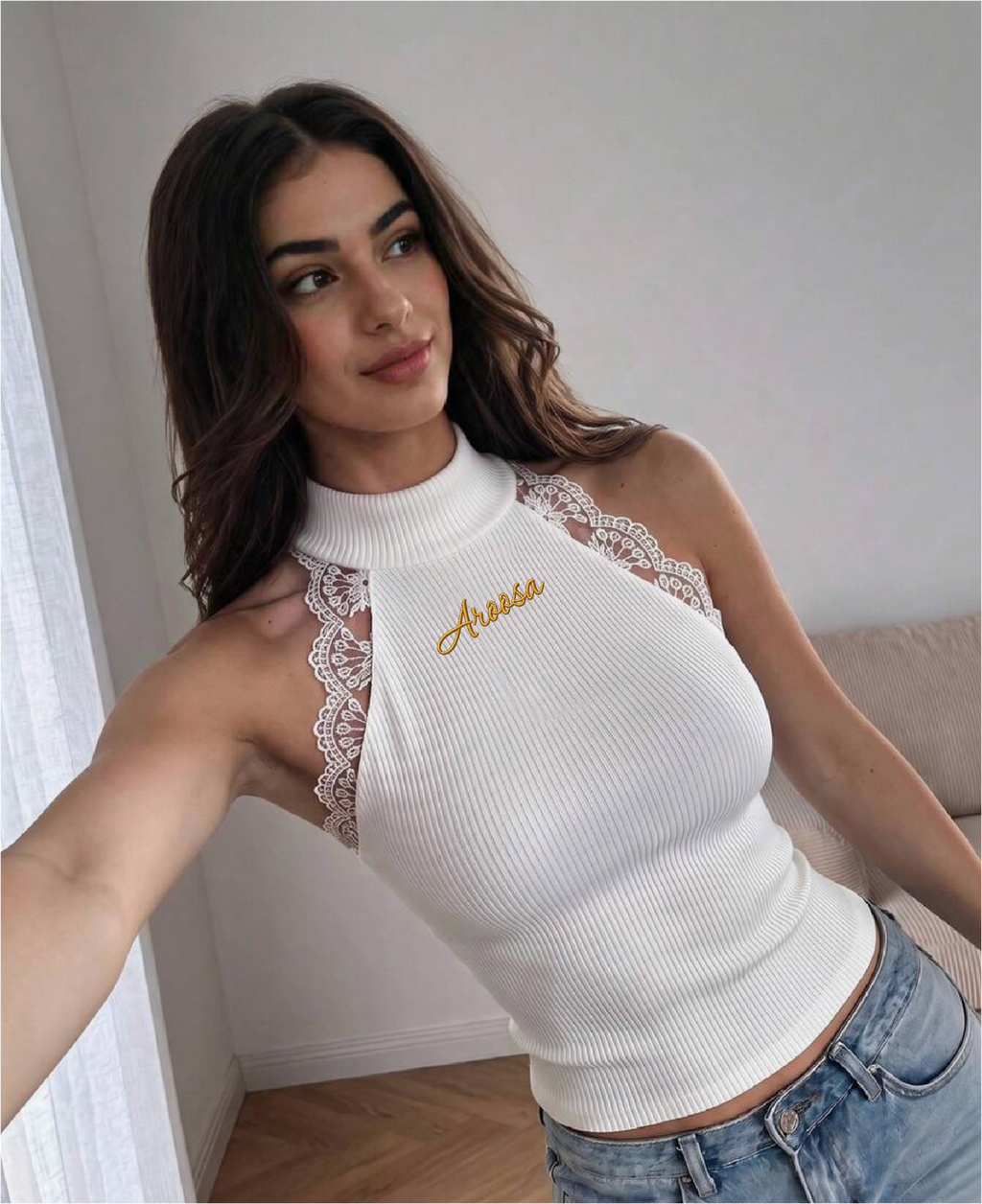 Embroidered Aroosa Lace Halter Top