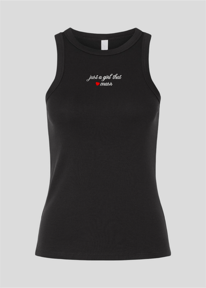 Embroidered Just A Girl That Loves Masr Rib Tank Top