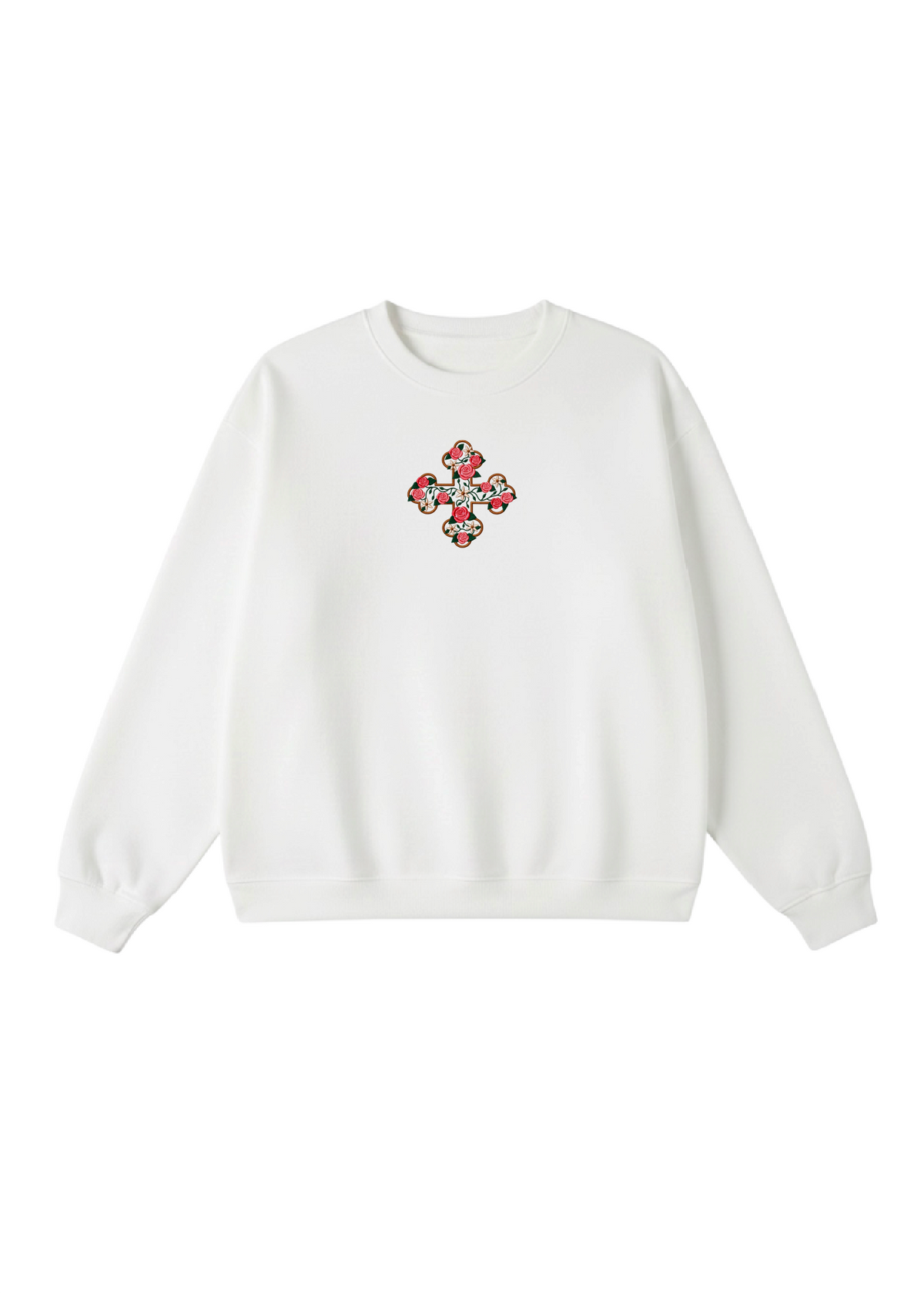 Embroidered Floral Coptic Cross Crewnecks