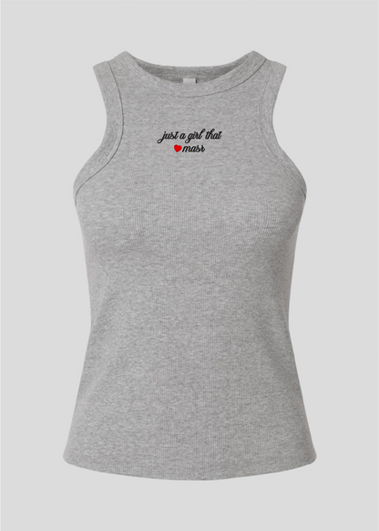 Embroidered Just A Girl That Loves Masr Rib Tank Top