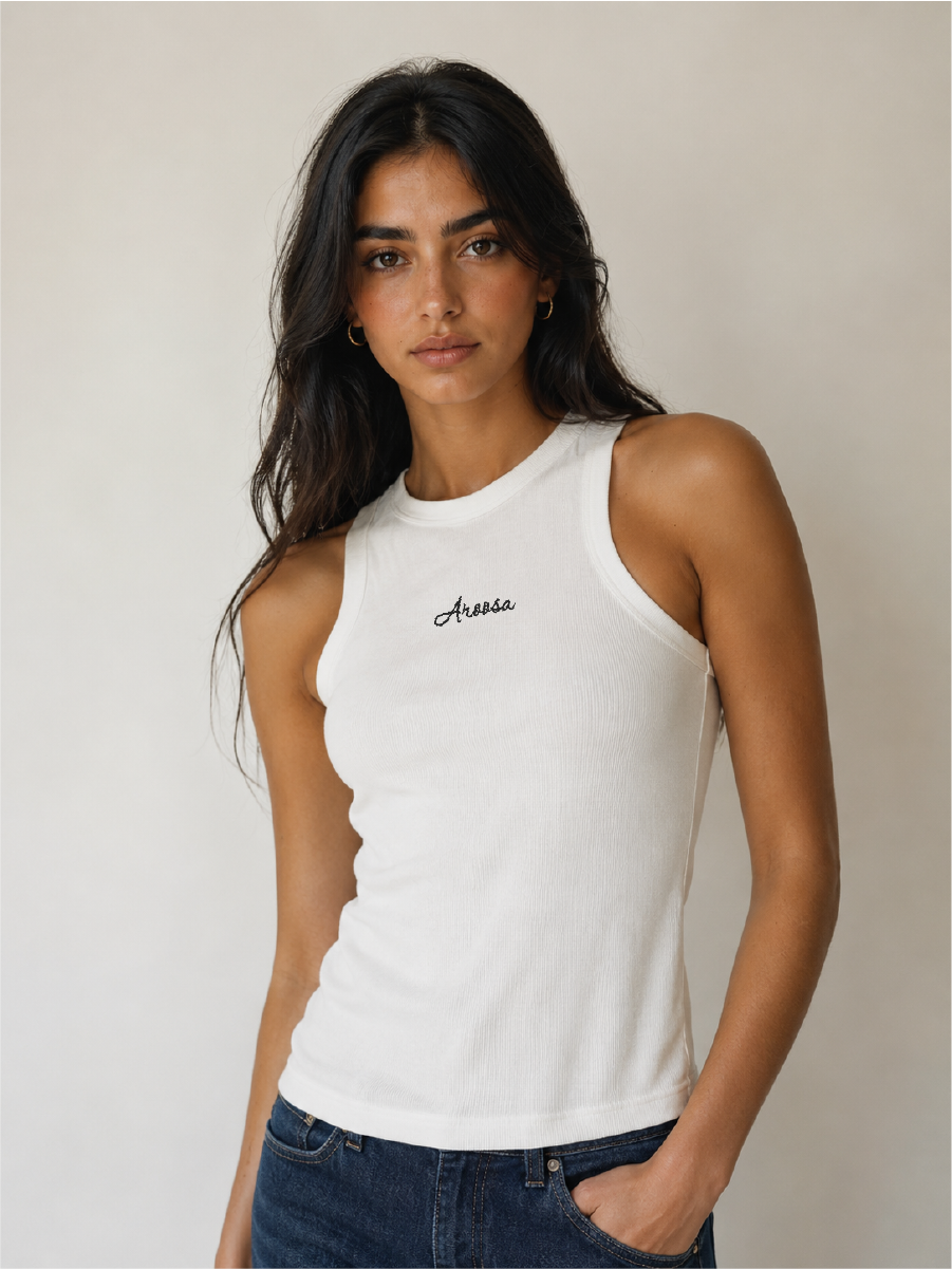 Embroidered Aroosa Rib Tank Top